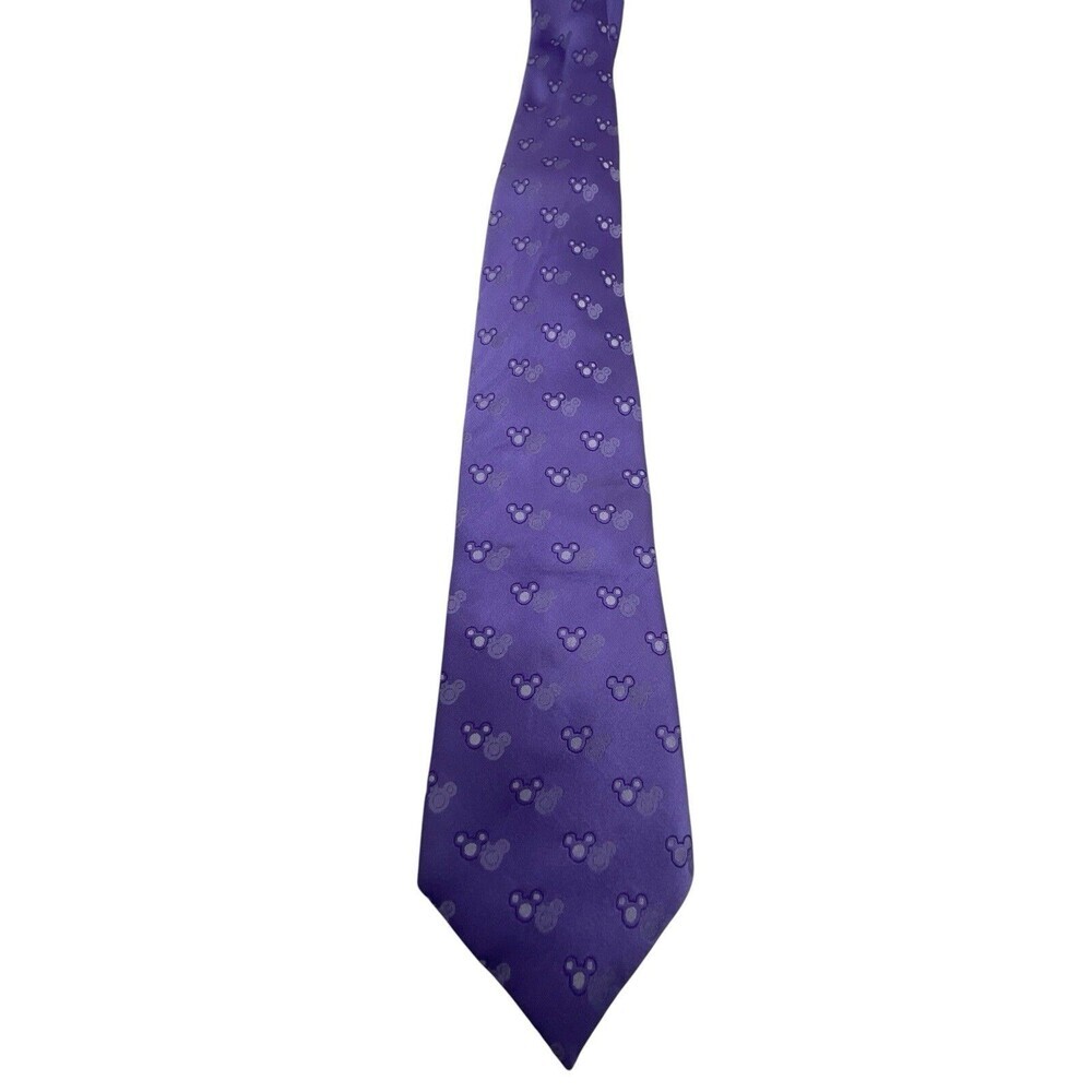 Vintage Walt Disney World Mickey Mouse All Over Purple Neck Tie Silk